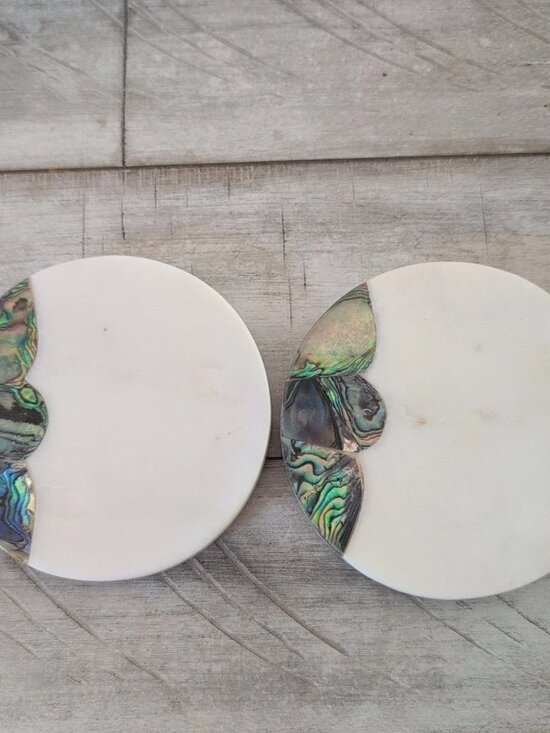 Anthropologie 2 Marble Coasters Mother Of Pearl Abalone Shell Ramona Replacement - Picture 5 of 13